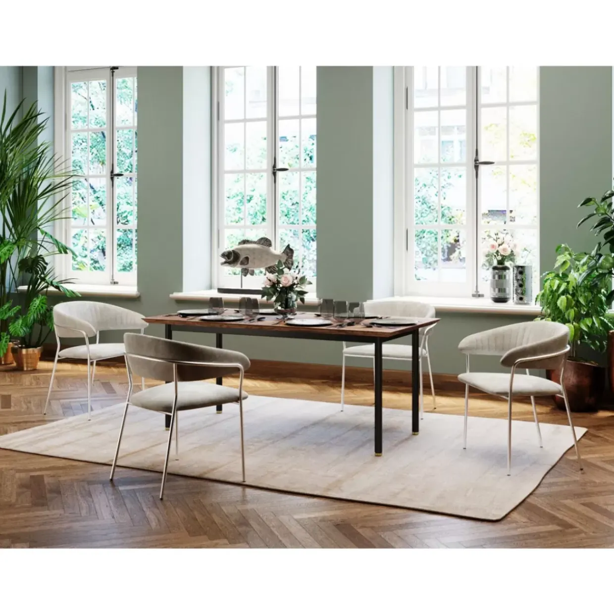 Armlehnstuhl Belle Cord Beige Chrom (2/Set)