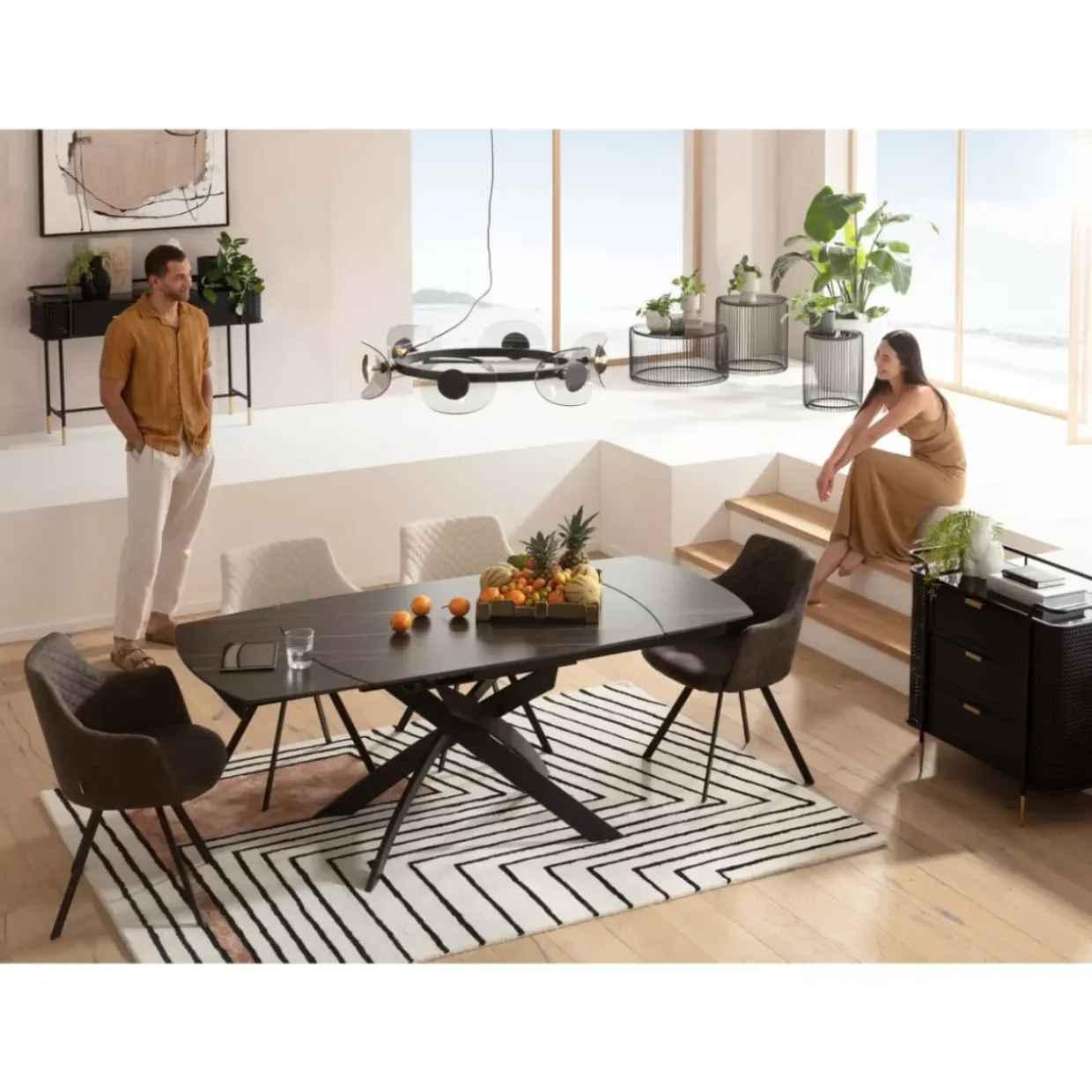 Ausziehtisch Twist Schwarz 120(30+30)X90Cm