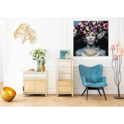 Bild Glas Flower Art Lady 120X120Cm