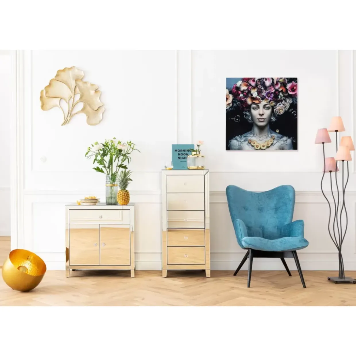 Bild Glas Flower Art Lady 80X80Cm