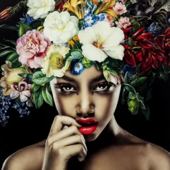 Bild Glas Pretty Flower Woman 120X120