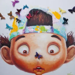 Bild Touched Boy With Butterflies 100X100Cm