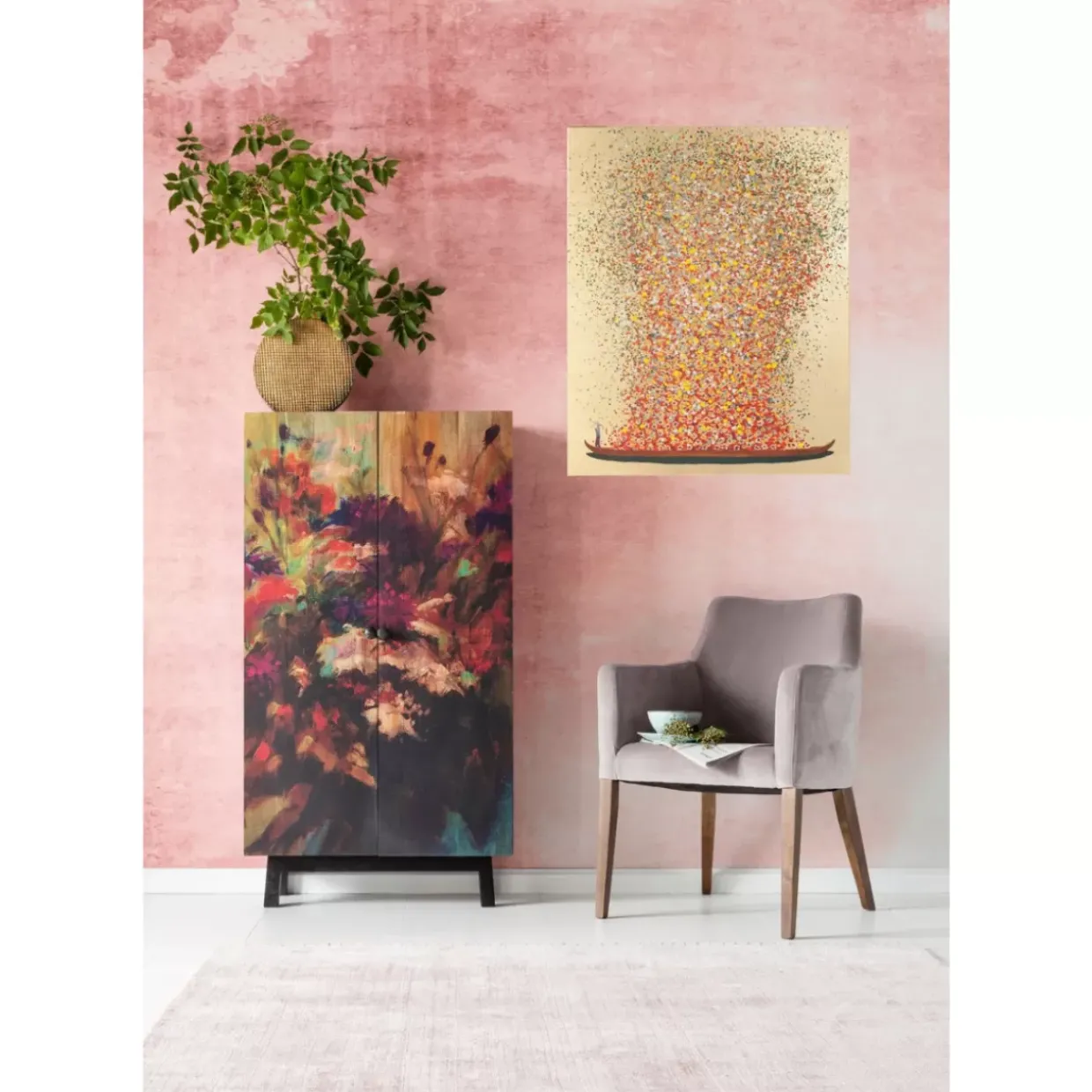 Bild Touched Flower Boat Gold Rot 80X100Cm