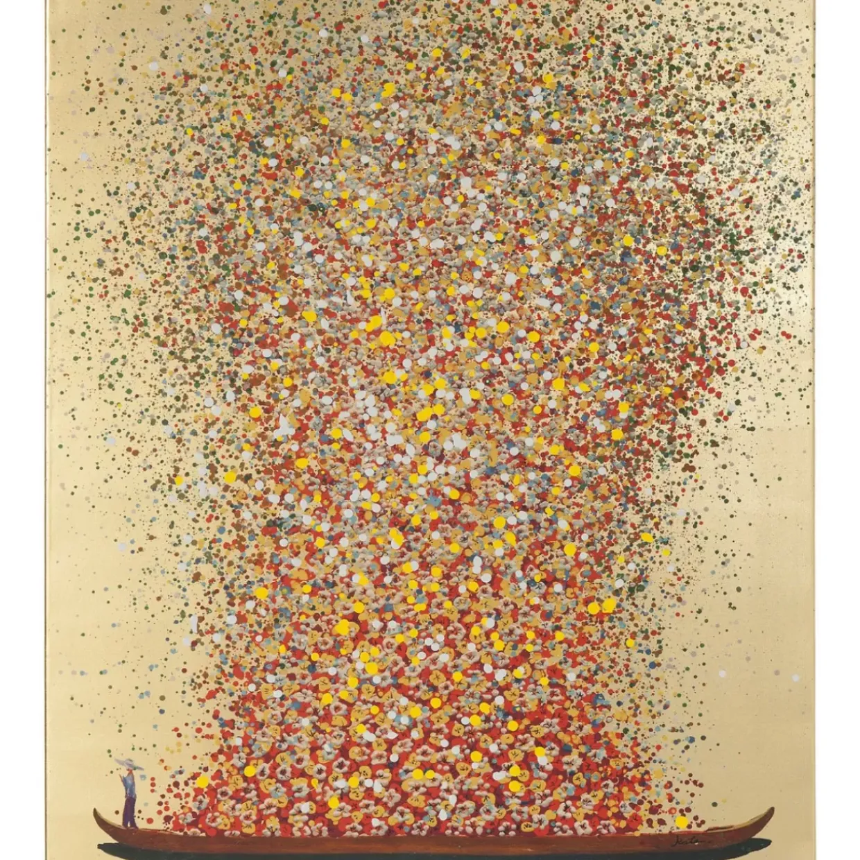 Bild Touched Flower Boat Gold Rot 120X160Cm