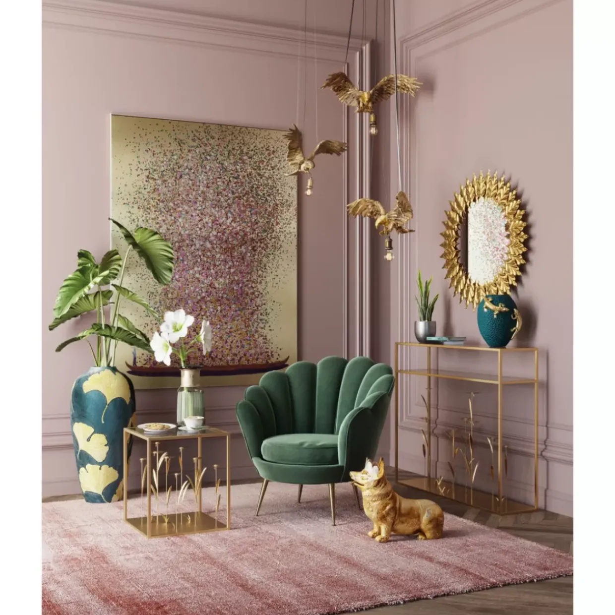 Bild Touched Flower Boat Gold Pink 160X120Cm