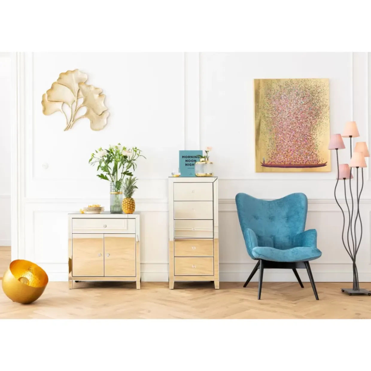 Bild Touched Flower Boat Gold Pink 100X80Cm