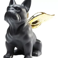 Deko Figur Sitting Angel Dog Gold-Schwarz