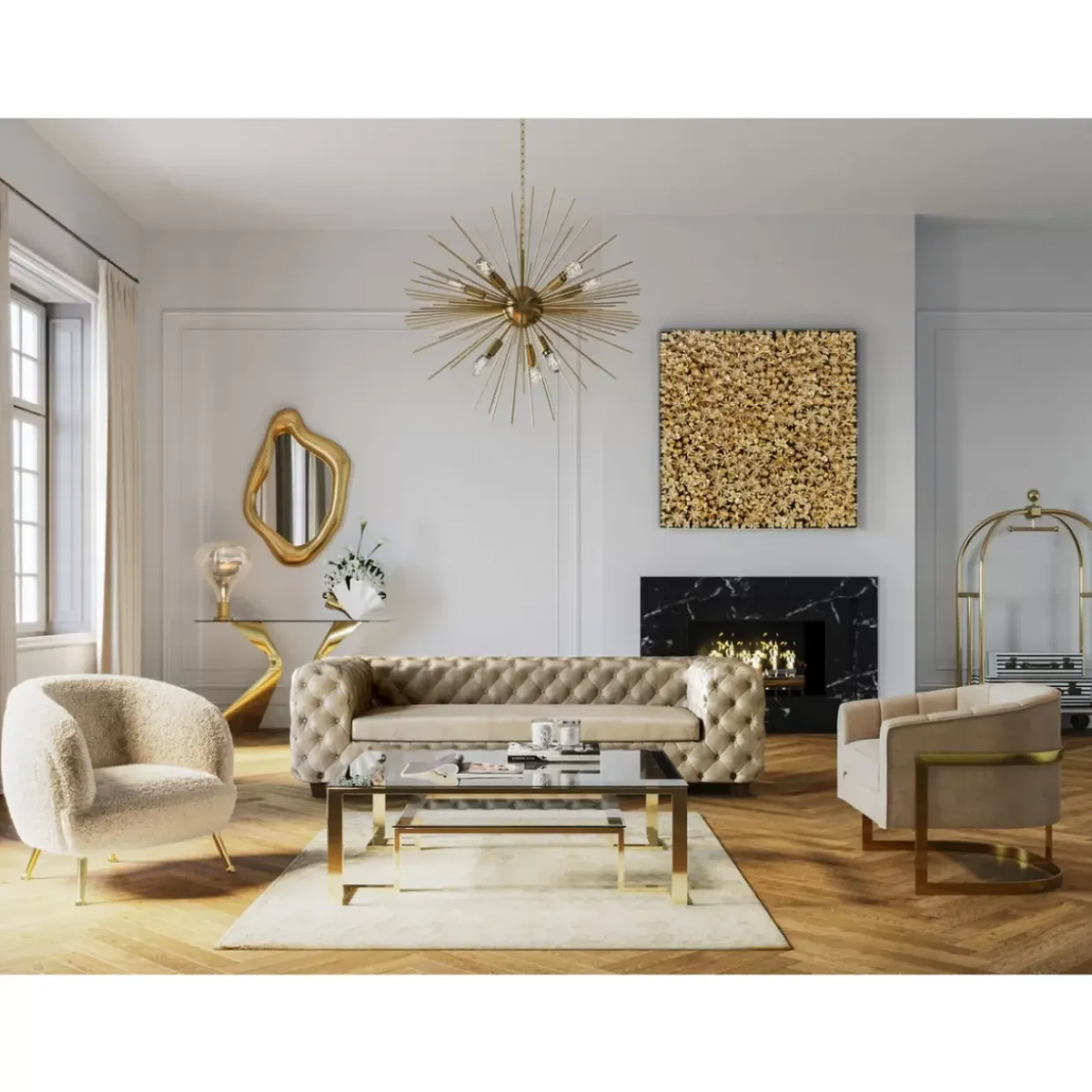 Deko Rahmen Gold Flower 120X120Cm