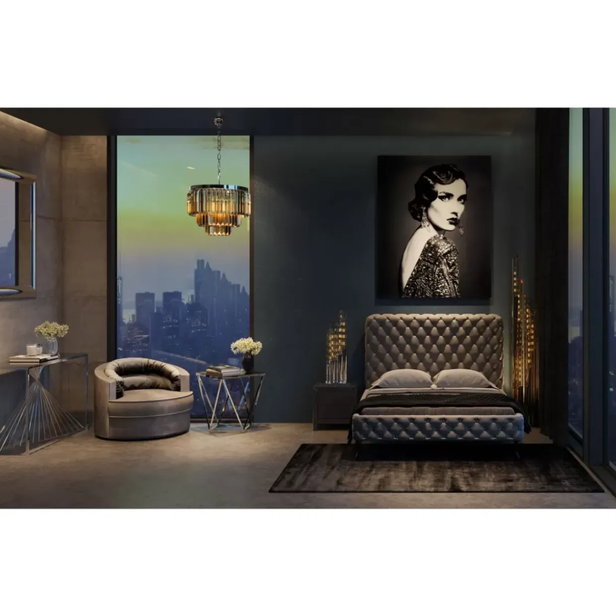 Kommode Klein Luxury Push 2 Schube Grau