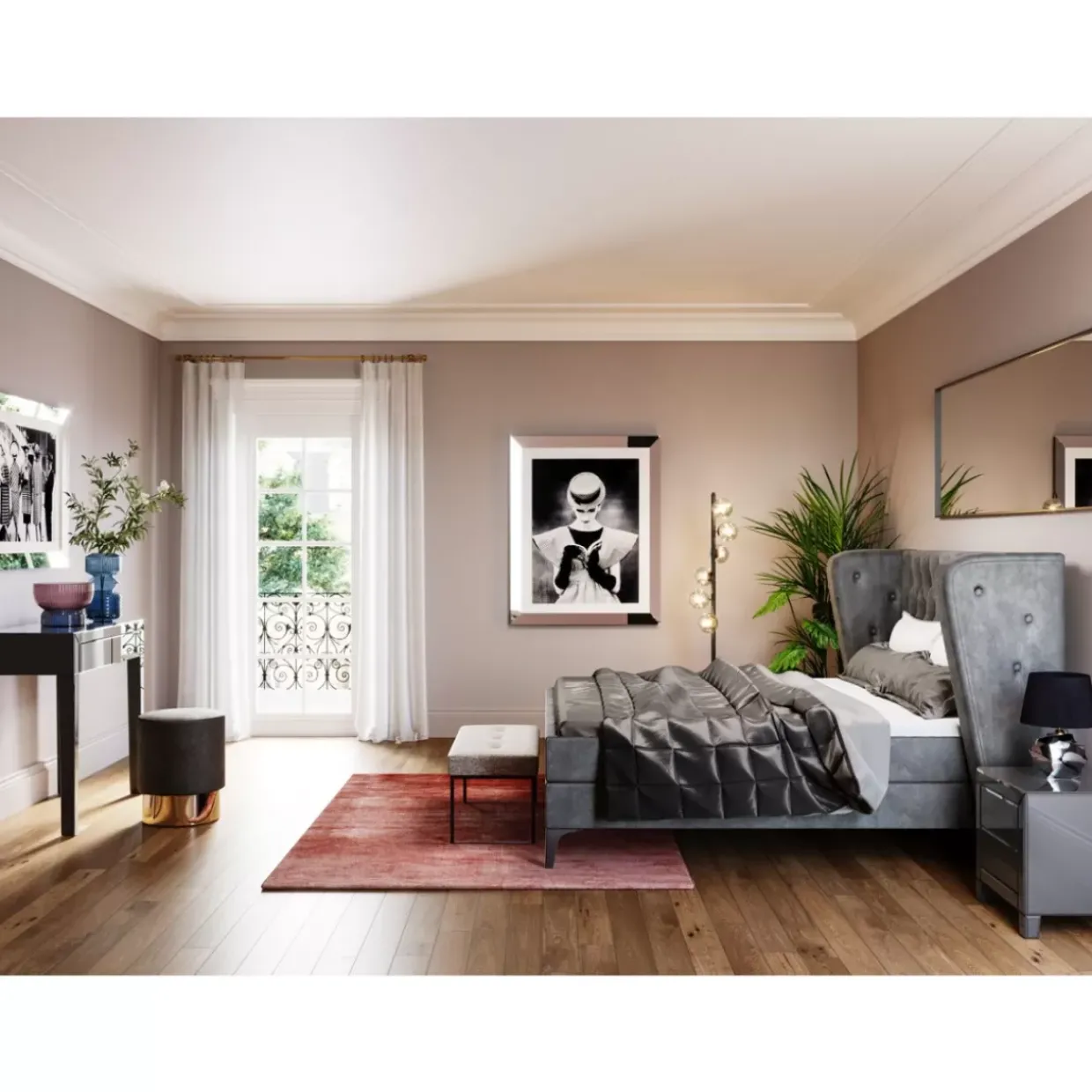 Kommode Klein Luxury Push 2 Schube Grau