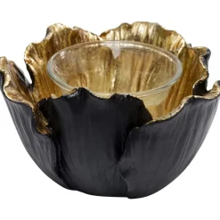 Teelichthalter Flower Bloom Schwarz Gold O10
